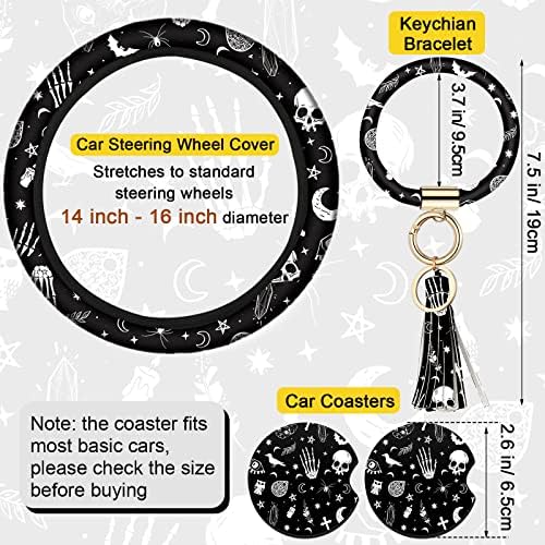 4 Pieces Black Moons White Stars Print Car Accessories Set Black Moons White - Image 7