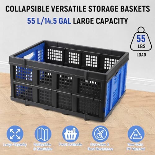 55L Collapsible Plastic Storage Crate, Stackable - Image 2