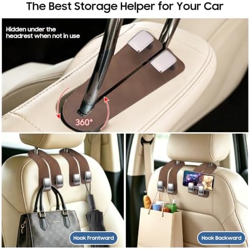 Amooca Car Headrest Hooks 2-Pack Suede Seat Organizer - Image 4