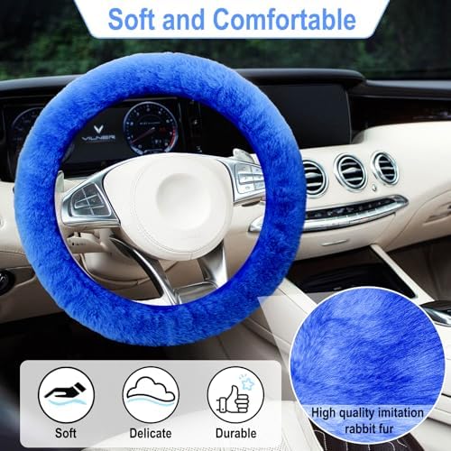 BFXM 3 PCS Fluffy Steering Wheel Cover Set - Image 4