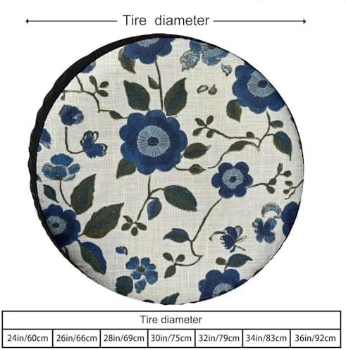 Camper Spare Tire Cover 14inch Blue and Green Flowers Protectors Weatherproof - Image 2