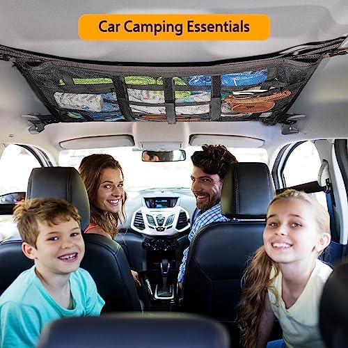 Car Ceiling Cargo Net with 3 Pockets, 35.4"x23.6" Car Overhead Storage Mesh - Image 4