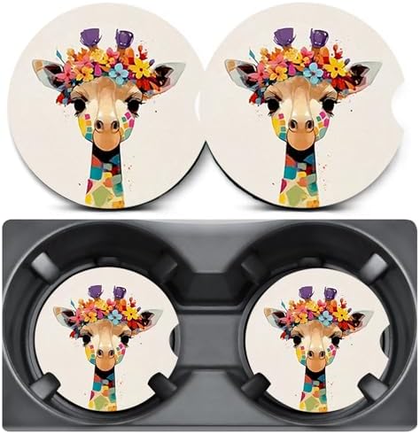 2 Pack Giraffe Car Coasters for Cup Holder, Neoprene Anti Slip Mat by Unknown