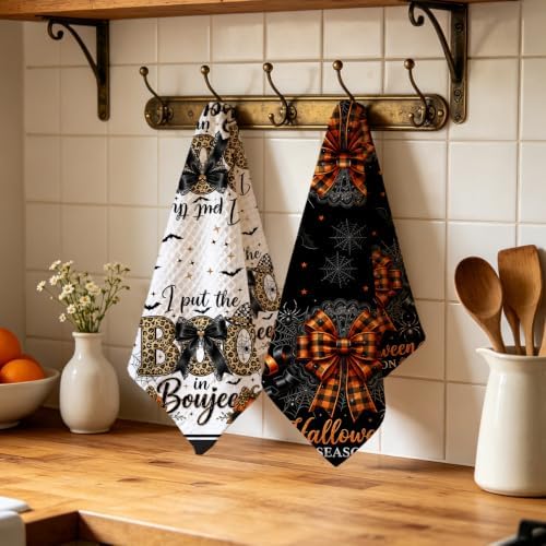 2 Pcs Halloween Kitchen Towels, Bat BOO Soft Absorbent Hand Tea Towels - Image 4