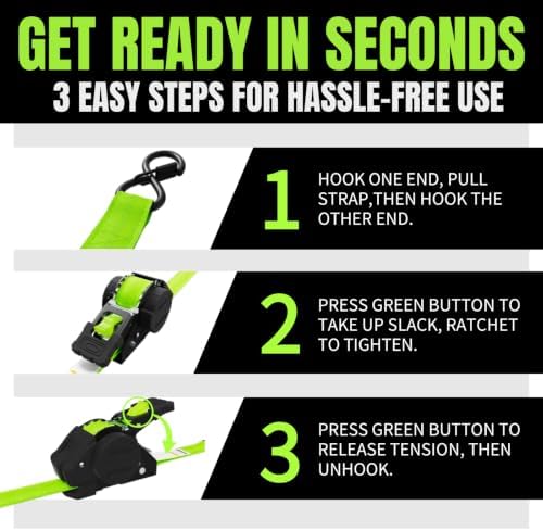 Retractable Ratchet Straps 1 Inch x 12 Feet Heavy Duty Tie Downs, 1760lb Break - Image 4