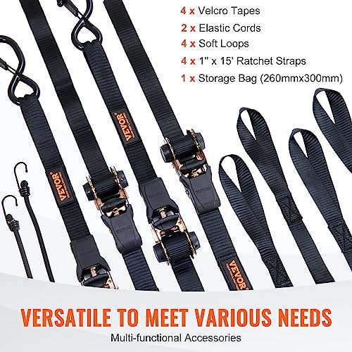 VEVOR Ratchet Tie Down Straps, 2200 lb Break Strength, Coated S Hook, Soft Loop - Image 5