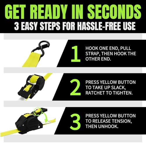 Retractable Ratchet Straps, 1 Inch x 12 Feet Heavy Duty Tie Downs, 1760lb Break - Image 4