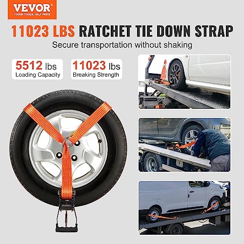 VEVOR Ratchet Tie Down Straps Kit, 5512 LBS Working Load, 11023 LBS Breaking - Image 2