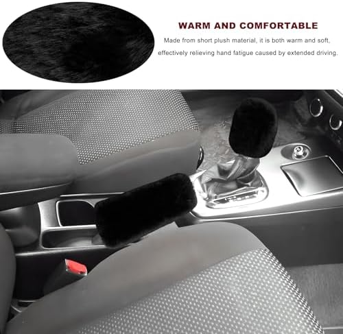 2PCS Fluffy Car Gear Shift Knob & Handbrake Cover, Comfortable Plush Shifter - Image 4