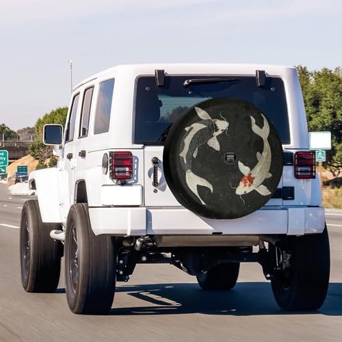 Delerain Spare Tire Cover with Backup Camera Hole Two Koi Fish Wheel Covers - Image 2