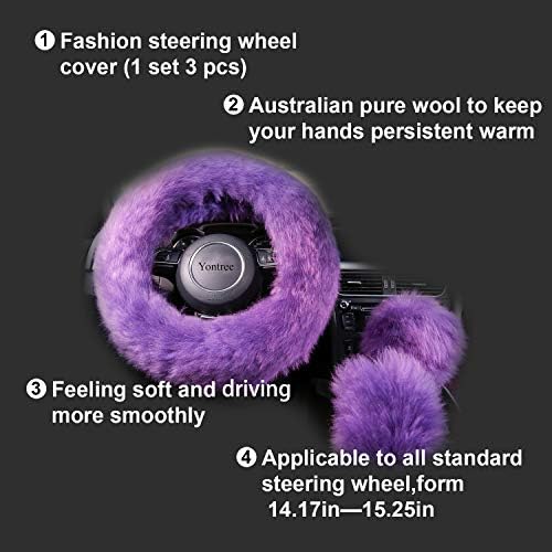 Purple Fluffy Sheepskin Car Steering Wheel Covers - Image 4