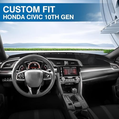 KUST Black Dash Cover Mat for Honda Civic 2016-2021 Polyester Non-Slip - Image 2