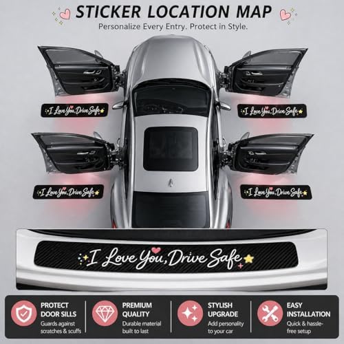 5PCS Blessed Car Door Sill Protector, Carbon Fiber Leather Sill Stickers - Image 7