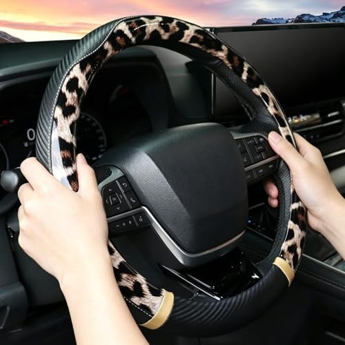 KAFEEK Dark Brown Leopard Print Steering Wheel Cover - Image 5
