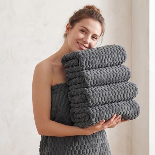 REDKISS 4 Pack Charcoal Gray Bath Towels - Image 2