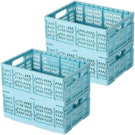 4-Pack Plastic Storage Crates, 20L Foldable Baskets, Collapsible Crates by MakeLifeSimpleandEfficient