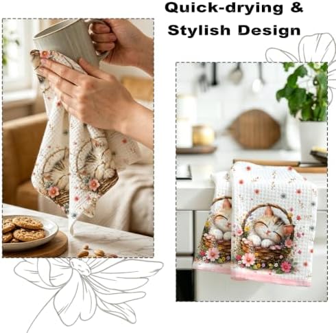 2 Pcs Cute Cat Kitchen Towels, Cat Theme Soft Absorbent Hand Tea Towels 03 - Image 6