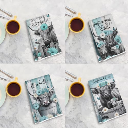 4 Pcs Highland Cattle Kitchen Towels, Highland Cow Gifts - Image 7