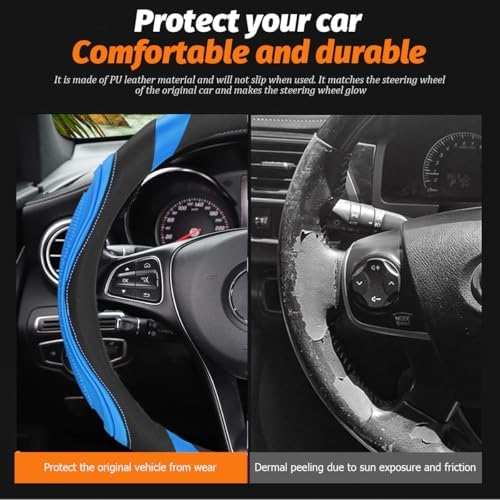 Osilly 15 Inch Artificial Leather Steering Wheel Cover, Light Blue - Image 4