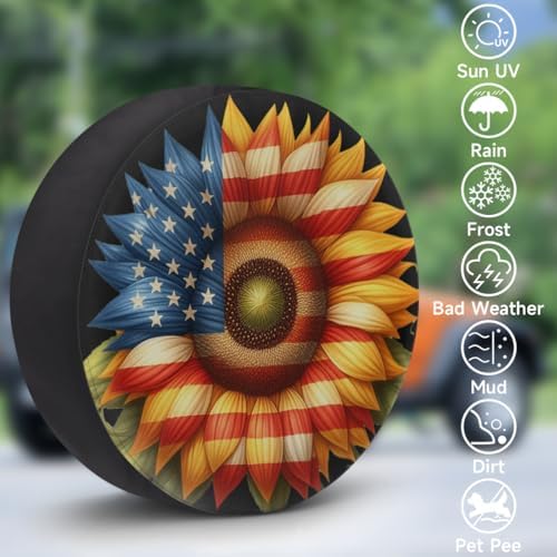 Rv Spare Tire Cover Wheel American Flag Sunflower Tire Covers Wheel Protectors - Image 3