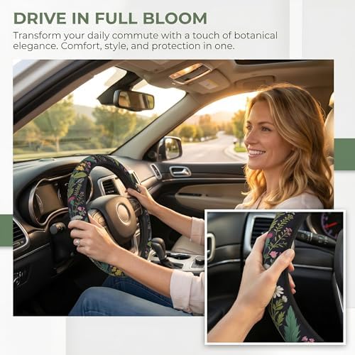 Wildflower car Steering Wheel Cover Women 15in Flower 2 Cup Coasters - Image 2