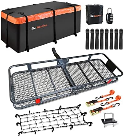 Hitch Mount Cargo Carrier Rack Basket 60"*20"*6"+Waterproof Bag 16 Cu.Ft. by MeeFar