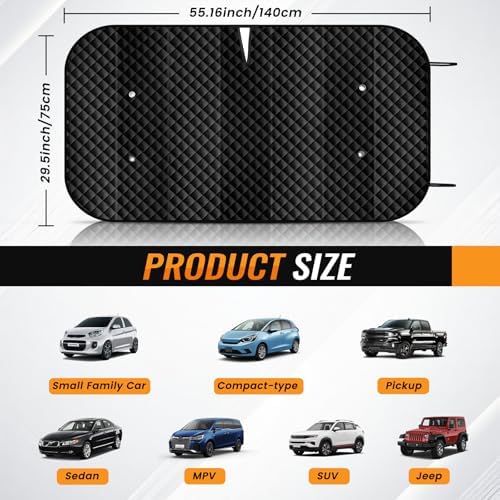 Windshield Sun Shade, Reflective Car Sunshade Blocks Heat, 55 x 29.5 in - Image 2