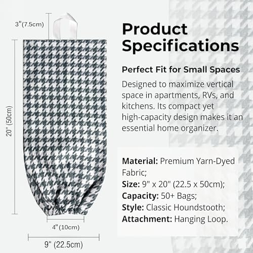 Plastic Bag Holder, Wall Mount Grocery Bag Dispenser, Yarn-dyed Houndstooth - Image 3