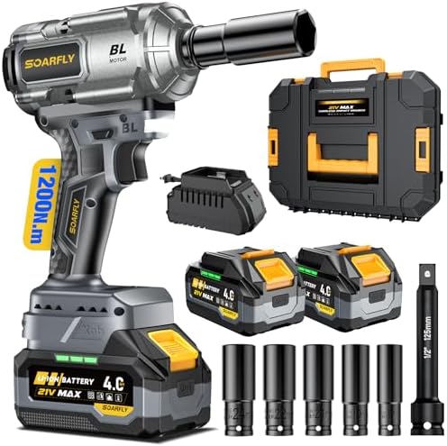 SOARFLY Cordless Impact Wrench 1/2", 900 Ft-Lbs, 2x4.0Ah Batteries by SOARFLY