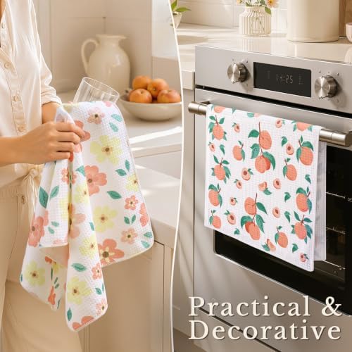 Homaxy Large Waffle Weave Kitchen Towels 2 Pack, Peachy Sweet - Image 5