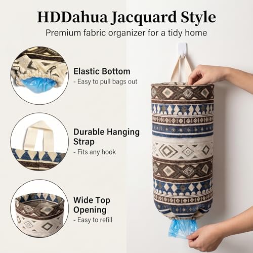 Plastic Bag Holder, Wall Mount Grocery Bag Dispenser, Cotton Aztec Jacquard - Image 2