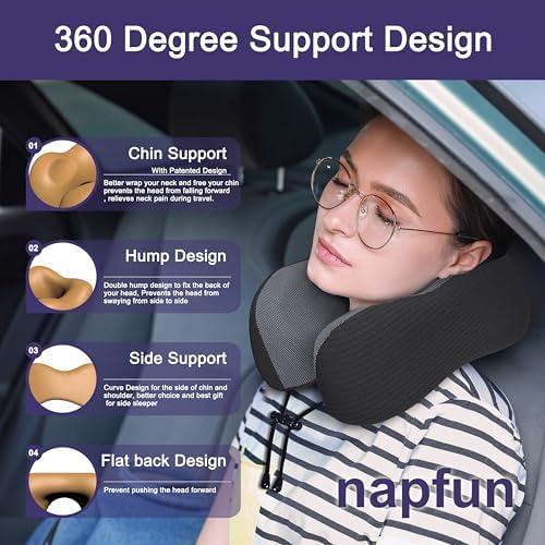 napfun Neck Pillow for Travel, Memory Foam Airplane Pillow, Charcoal Black - Image 3