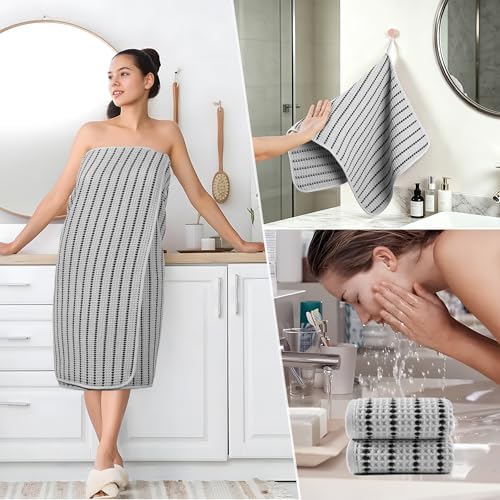 POLYTE 430 GSM Poly Blend Microfiber Quick Dry Waffle Bath Towel Set of 6 - Image 5