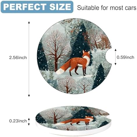 Ceramic Car Cup Holder Coasters Set of 2, 2.56 in Snow Fox - Image 2