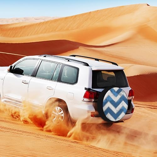 Blue and White Chevron Camping Spare Tire Cover Geometric Pattern Wheel - Image 3