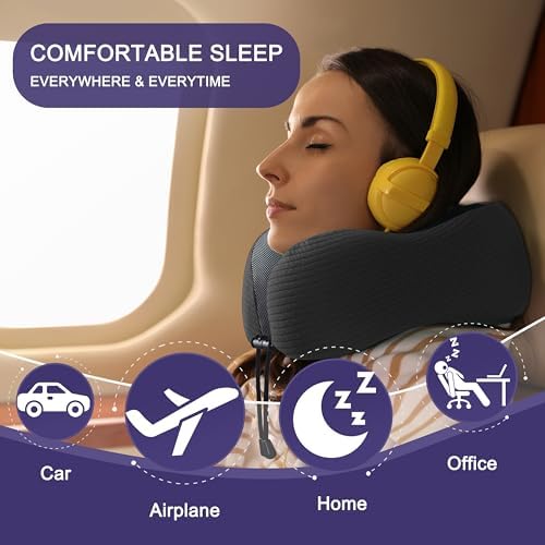 napfun Neck Pillow for Travel, Memory Foam Airplane Pillow, Charcoal Black - Image 6