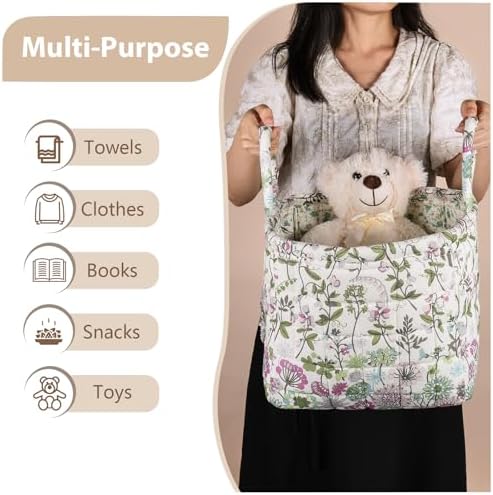 Storage Basket Boho Fabric Large Collapsible Floral Laundry Nursery Hamper - Image 3