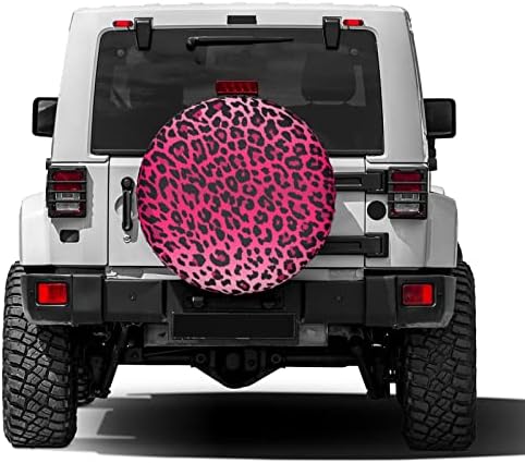 Pink Leopard Print Spare Tire Cover Dust-Proof Wheel Tire Cover Fit Trailer - Image 2