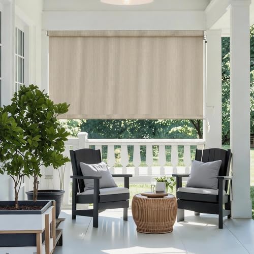 AOSKY Outdoor Roller Shades for Porch Privacy, Cordless Patio Roll Up Blinds - Image 2
