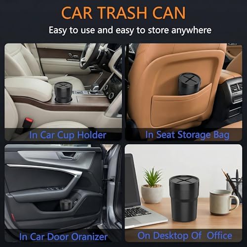FIOTOK Car Trash Can with Lid, Mini Auto Garbage Can Leakproof Vehicle Trash - Image 2