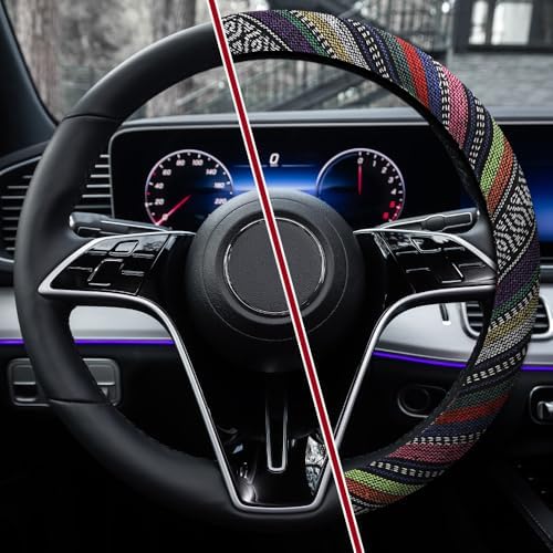 Boho Steering Wheel Cover, 14.5-15" Anti-Slip Flax - Image 5