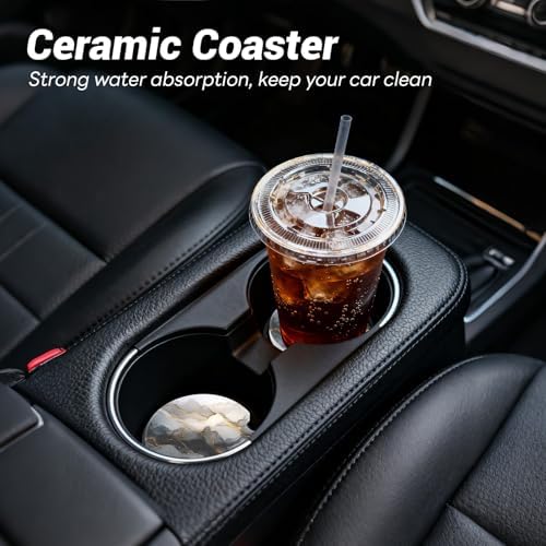 2 Pack Ceramic Car Coasters for Cup Holder, 2.56 in Anti Slip Absorbent Coaster - Image 2