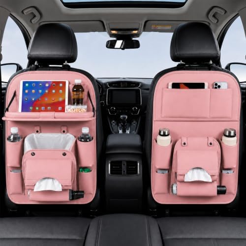 Car Backseat Organizer with Foldable Table Tray, PU Leather Seat Back Organizer - Image 2