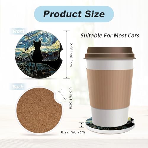 Aesthetic Black Cat Car Coasters - Image 3
