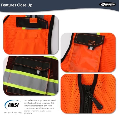 JKSafety Safety Vest for Men Women Hi Vis Reflective Vest JK220 OBlack 2XL - Image 4