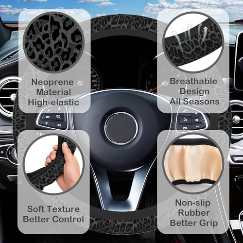 Black Leopard Print Steering Wheel Cover - Image 3