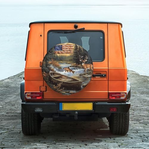 Spare Tire Cover for RV Camper, American Flag Forest Fish Deer Tire Cover - Image 3