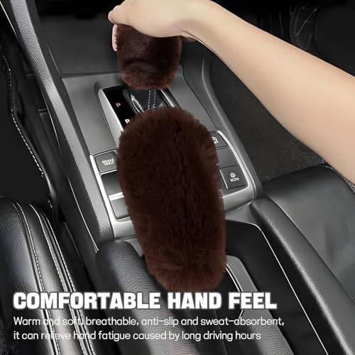Hovom 2PCS Fluffy Car Gear Shift Knob Cover & Handbrake Cover - Image 4