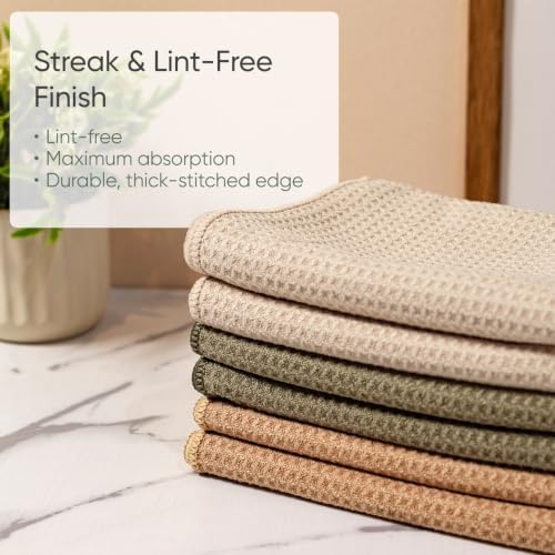 Kitchen Towels, Waffle Weave Microfiber, Sand Olive Tan, 6 Pack - Image 4