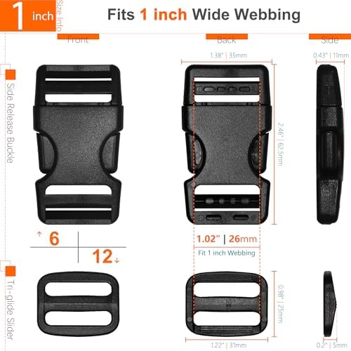 1" Straps and Buckles Set: 6 yard Nylon Webbing 1 inch Wide, 6 pack Side - Image 2
